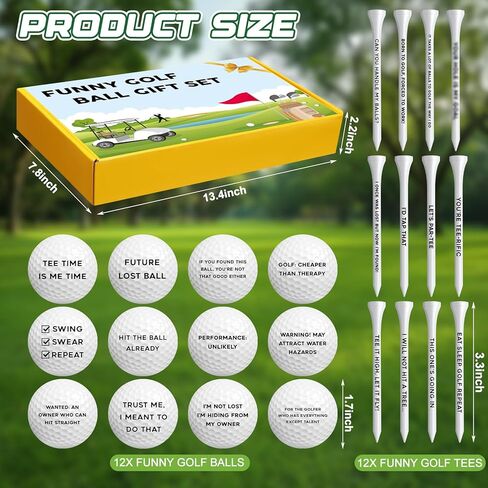 MiniInflat 12 Pcs Funny Golf Balls and Tees Set with Gift Box Golf Accessories for Men Dad Grandpa Golfers Perfect Father's Day Birthday Gift in Saudi Arabia