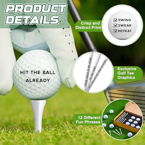 MiniInflat 12 Pcs Funny Golf Balls and Tees Set with Gift Box Golf Accessories for Men Dad Grandpa Golfers Perfect Father's Day Birthday Gift in Saudi Arabia