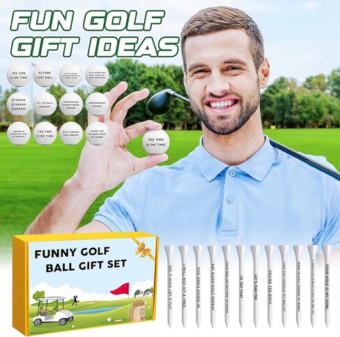 MiniInflat 12 Pcs Funny Golf Balls and Tees Set with Gift Box Golf Accessories for Men Dad Grandpa Golfers Perfect Father's Day Birthday Gift in Saudi Arabia
