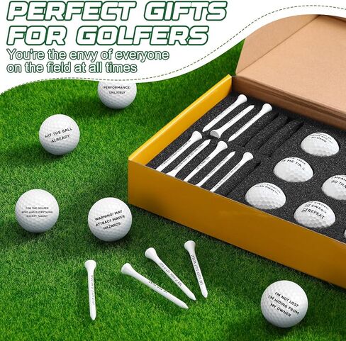 MiniInflat 12 Pcs Funny Golf Balls and Tees Set with Gift Box Golf Accessories for Men Dad Grandpa Golfers Perfect Father's Day Birthday Gift in Saudi Arabia