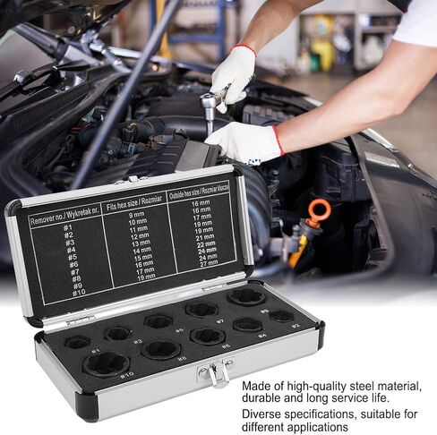 Bolt Remover Hexagon Black Damaged Nut Extractor Removal Kit Aluminium Box for Workshop Garage in Saudi Arabia