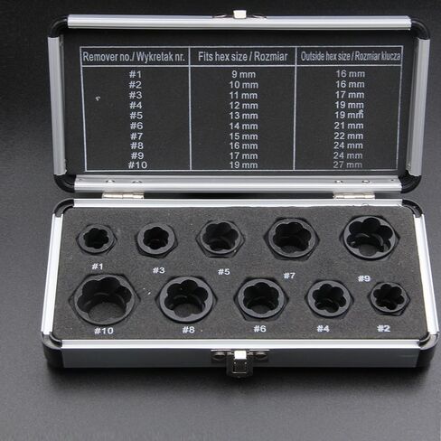10PCS Premium Broken Bolt Extractor Set High Strength Socket Nut Remover Kit for Stuck Rusted Nuts and Bolts Alloy Steel Silver 9mm to 19mm in Saudi Arabia
