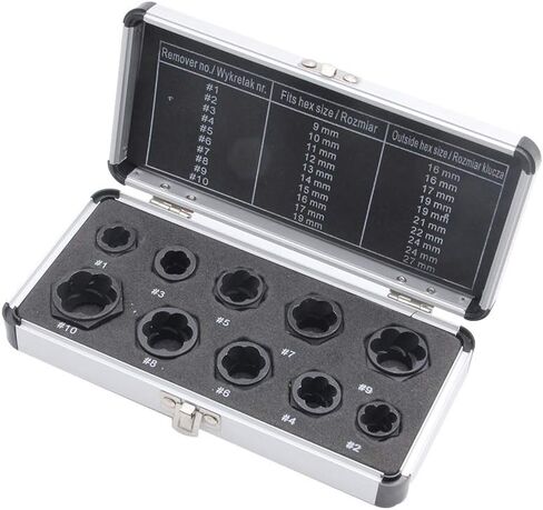 10PCS Premium Broken Bolt Extractor Set High Strength Socket Nut Remover Kit for Stuck Rusted Nuts and Bolts Alloy Steel Silver 9mm to 19mm in Saudi Arabia