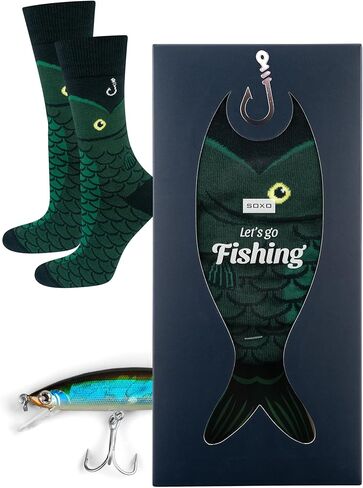 Angler Socks Men Funny Women Gifts Mens Cotton Sock Funky Ladies Gift Men's Presents Fish 7.5-11.5 in Saudi Arabia