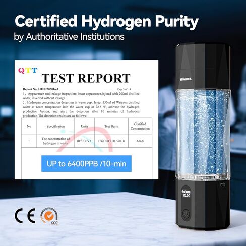 زجاجة مياه هيدروجين مطورة من MOVOCA، مولد مياه هيدروجين يصل إلى 6400PPB - تقنية SPE PEM، آلة مياه مائية من البولي كربونات بدرجة الطعام 7 أونصة، هدايا الرعاية الصحية للزوج والزوجة والأسرة والأصدقاء والسفر in Kuwait