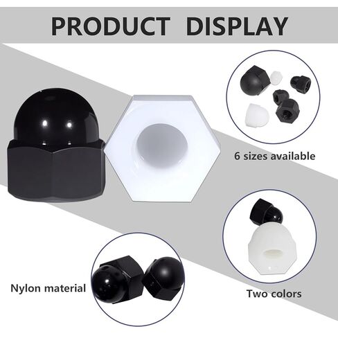 Hex Acorn Nuts Cap Assortment Kit 6Sizes 116Pcs M3 M4 M5 M6 M8 M10 Black and White Nylon Bolt Covers Caps Nut Screw Covers for Protection Indoor Outdoor in Kuwait