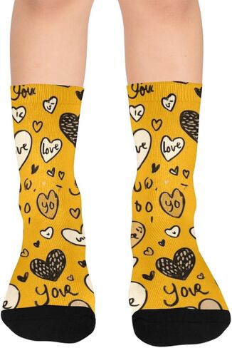 Soft Yellow Black Heart Hiking Socks - Toddler Boys & Girls Warm Thick Thermal Winter Crew Socks for School, Daily Wear & Outdoor Activities in Saudi Arabia