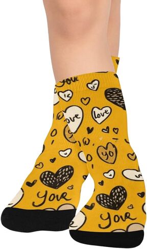 Soft Yellow Black Heart Hiking Socks - Toddler Boys & Girls Warm Thick Thermal Winter Crew Socks for School, Daily Wear & Outdoor Activities in Saudi Arabia