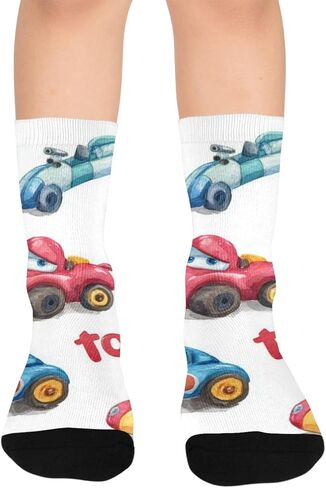 Cartoon Fast Car Pattern Hiking Socks - Toddler Boys & Girls Warm Thick Thermal Winter Crew Socks for School, Daily Wear & Outdoor Activities in Saudi Arabia