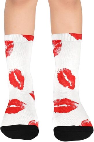 Red Lips Pattern Hiking Socks - Toddler Boys & Girls Warm Thick Thermal Winter Crew Socks for School, Daily Wear & Outdoor Activities in Saudi Arabia