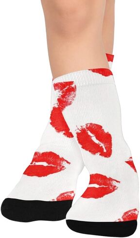 Red Lips Pattern Hiking Socks - Toddler Boys & Girls Warm Thick Thermal Winter Crew Socks for School, Daily Wear & Outdoor Activities in Saudi Arabia