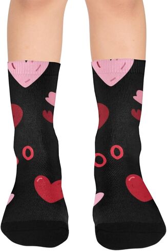 جوارب للمشي لمسافات طويلة بنمط قلب أحمر أسود - جوارب شتوية سميكة دافئة للأولاد والبنات الصغار للمدرسة، والارتداء اليومي والأنشطة الخارجية in Kuwait