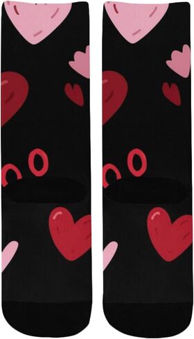 جوارب للمشي لمسافات طويلة بنمط قلب أحمر أسود - جوارب شتوية سميكة دافئة للأولاد والبنات الصغار للمدرسة، والارتداء اليومي والأنشطة الخارجية in Kuwait