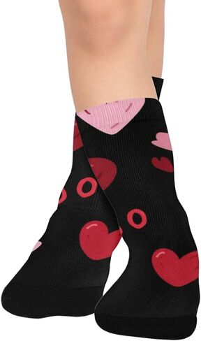 جوارب للمشي لمسافات طويلة بنمط قلب أحمر أسود - جوارب شتوية سميكة دافئة للأولاد والبنات الصغار للمدرسة، والارتداء اليومي والأنشطة الخارجية in Kuwait