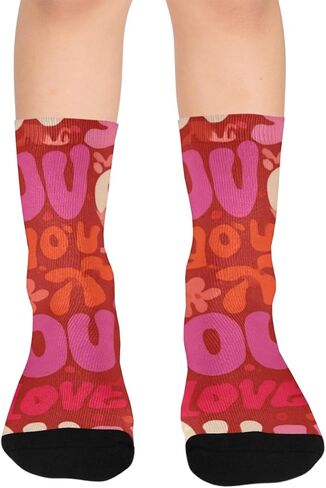 Typography Art Red Hiking Socks - Toddler Boys & Girls Warm Thick Thermal Winter Crew Socks for School, Daily Wear & Outdoor Activities in Kuwait