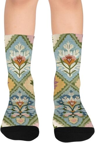 Pastel Floral Diamonds Hiking Socks - Toddler Boys & Girls Warm Thick Thermal Winter Crew Socks for School, Daily Wear & Outdoor Activities in Saudi Arabia
