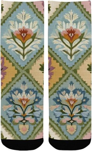 Pastel Floral Diamonds Hiking Socks - Toddler Boys & Girls Warm Thick Thermal Winter Crew Socks for School, Daily Wear & Outdoor Activities in Saudi Arabia