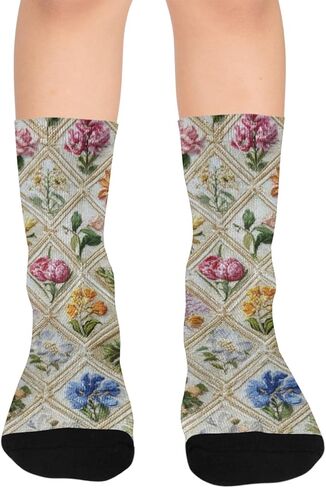 Pastel Diamond Flowers Hiking Socks - Toddler Boys & Girls Warm Thick Thermal Winter Crew Socks for School, Daily Wear & Outdoor Activities in Saudi Arabia