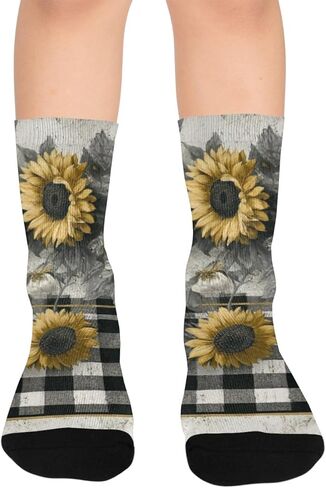 Rustic Sunflower Black Hiking Socks - Toddler Boys & Girls Warm Thick Thermal Winter Crew Socks for School, Daily Wear & Outdoor Activities in Saudi Arabia