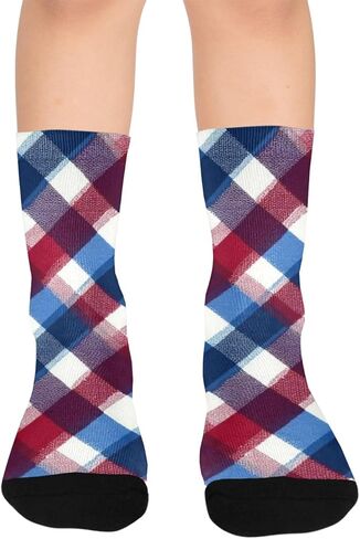 Classic Plaid Grid Blue Hiking Socks - Toddler Boys & Girls Warm Thick Thermal Winter Crew Socks for School, Daily Wear & Outdoor Activities in Kuwait