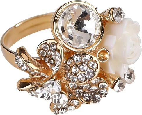 Jumwrit Shiny Crystal Flower Ring Statement Adjustable Open Band Wrap Finger Ring Square Rhinestone Floral Cocktail Ring Party Bridal Wedding Jewelry Vintage Boho Knuckle Ring for Women in Saudi Arabia