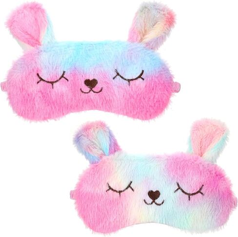 Plush Eye Mask, 2 Pcs Cute Rabbit Kids Sleep Mask Soft Colorful Kids Eye Mask for Sleeping Comfortable Funny Animal Eyeshade Cover for Women Girls Home Travel Nap Sleepover Party in Saudi Arabia