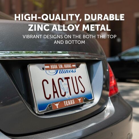 Desert Cactus University of Texas License Plate Frame Longhorns UT Austin Holder for Front or Back of Car Metal Car Tag Holder Officially Licensed (Slogan 2) in Saudi Arabia