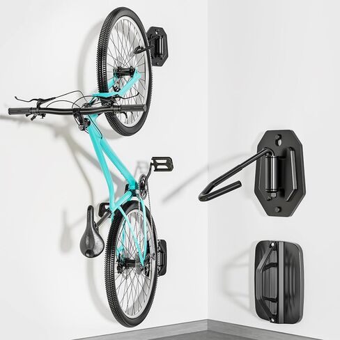 2 Pack Bike Hook Wall Mount, Heavy Duty Swivel Bicycle Wall Hanger, Space-Saving Wall Mounted Bike Rack for Garage or Indoor Storage, Holds up to 66 lbs, Swivels for Compact Storage, 2 Pack in Kuwait