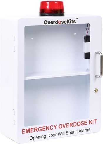Large Naloxone Overdose Emergency Kit Cabinet – Holds 6-8 Naloxone Boxes or a First Aid/Bleeding Control Kit – Wall-Mounted Cabinet - Alarm & Locking System (Naloxone Not Included) (White) in Kuwait