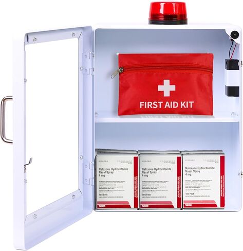 Large Naloxone Overdose Emergency Kit Cabinet – Holds 6-8 Naloxone Boxes or a First Aid/Bleeding Control Kit – Wall-Mounted Cabinet - Alarm & Locking System (Naloxone Not Included) (White) in Kuwait