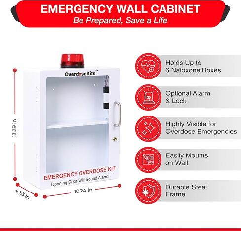 Large Naloxone Overdose Emergency Kit Cabinet – Holds 6-8 Naloxone Boxes or a First Aid/Bleeding Control Kit – Wall-Mounted Cabinet - Alarm & Locking System (Naloxone Not Included) (White) in Kuwait