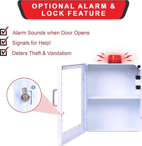 Large Naloxone Overdose Emergency Kit Cabinet – Holds 6-8 Naloxone Boxes or a First Aid/Bleeding Control Kit – Wall-Mounted Cabinet - Alarm & Locking System (Naloxone Not Included) (White) in Kuwait