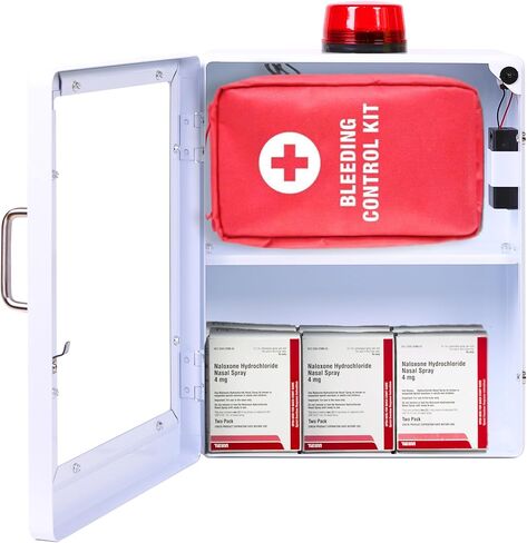 Large Naloxone Overdose Emergency Kit Cabinet – Holds 6-8 Naloxone Boxes or a First Aid/Bleeding Control Kit – Wall-Mounted Cabinet - Alarm & Locking System (Naloxone Not Included) (White) in Kuwait