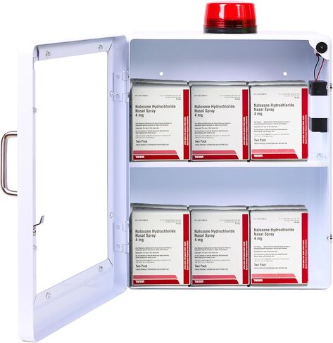 Large Naloxone Overdose Emergency Kit Cabinet – Holds 6-8 Naloxone Boxes or a First Aid/Bleeding Control Kit – Wall-Mounted Cabinet - Alarm & Locking System (Naloxone Not Included) (White) in Kuwait