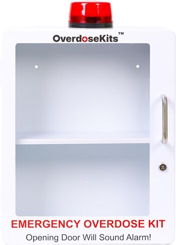 Large Naloxone Overdose Emergency Kit Cabinet – Holds 6-8 Naloxone Boxes or a First Aid/Bleeding Control Kit – Wall-Mounted Cabinet - Alarm & Locking System (Naloxone Not Included) (White) in Kuwait