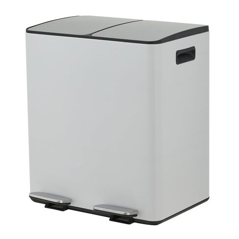 Garvee Dual Compartment Trash Can, 2 x 5.3 Gal (2 x 20L) Stainless Steel Recycling Bin with Foldable Foot Pedal & Soft-Close Lid, Kitchen Garbage & Recycle Combo - White in Saudi Arabia