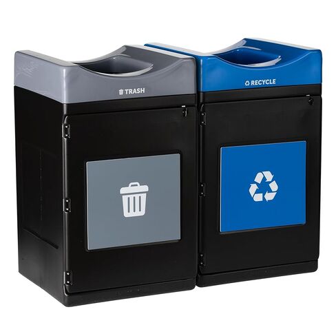 Commercial Zone Avante™ Series Made in The USA, Black Dual-Stream, Trash and Recycling Center 55-Gallon Square, Open Top in Saudi Arabia