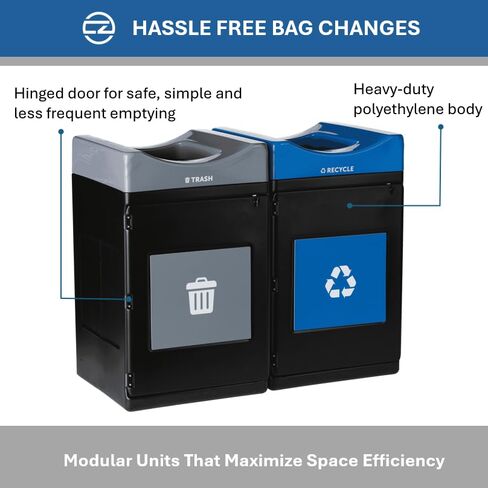Commercial Zone Avante™ Series Made in The USA, Black Dual-Stream, Trash and Recycling Center 55-Gallon Square, Open Top in Saudi Arabia