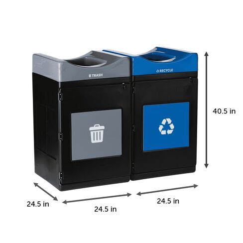 Commercial Zone Avante™ Series Made in The USA, Black Dual-Stream, Trash and Recycling Center 55-Gallon Square, Open Top in Saudi Arabia