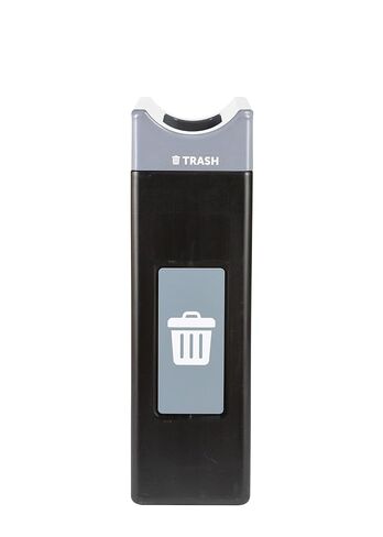 Commercial Zone Avante™ Series Made in The USA, Black Trash Container, 30-Gallon, Narrow Gray Trash Panel, Gray Lid, Open Top, Liner Included in Saudi Arabia
