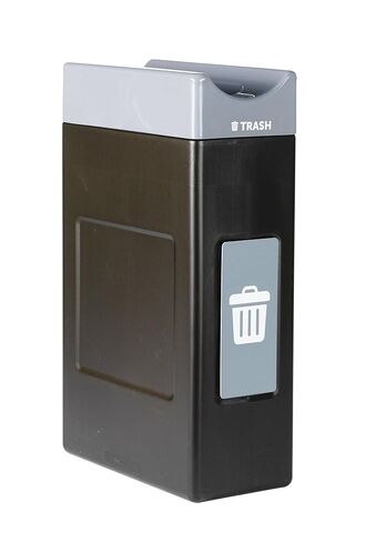Commercial Zone Avante™ Series Made in The USA, Black Trash Container, 30-Gallon, Narrow Gray Trash Panel, Gray Lid, Open Top, Liner Included in Saudi Arabia
