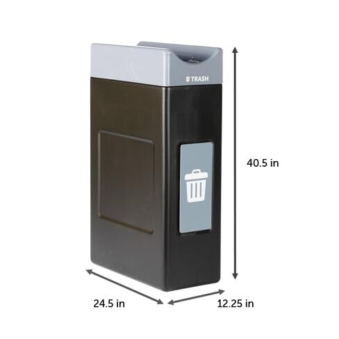 Commercial Zone Avante™ Series Made in The USA, Black Trash Container, 30-Gallon, Narrow Gray Trash Panel, Gray Lid, Open Top, Liner Included in Saudi Arabia