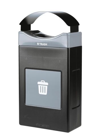 Avante™ Series Made in The USA, Black Trash Container, 30-Gallon Shallow, Gray Trash Panel, Gray Lid, Black Canopy, Liner Included in Saudi Arabia