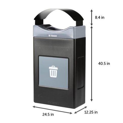 Avante™ Series Made in The USA, Black Trash Container, 30-Gallon Shallow, Gray Trash Panel, Gray Lid, Black Canopy, Liner Included in Saudi Arabia