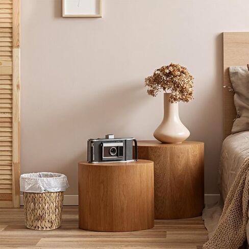 Wicker Waste Basket Water Hyacinth Bathroom Garbage Can with a Lid Small Decorative Boho Trash Can Compact Rattan Woven Bin for Household Kitchen Bedroom Office Living Room in Saudi Arabia