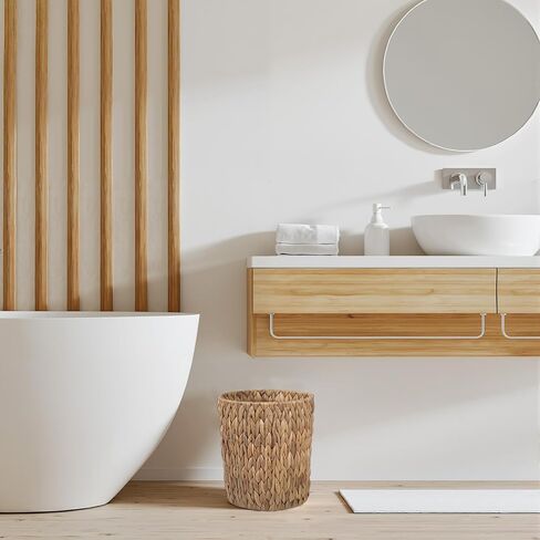 Wicker Waste Basket Water Hyacinth Bathroom Garbage Can with a Lid Small Decorative Boho Trash Can Compact Rattan Woven Bin for Household Kitchen Bedroom Office Living Room in Saudi Arabia