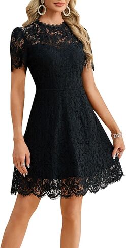 Elegant Lace Cocktail Dress for Women – Short Sleeve Semi Formal Knee Length Bodycon Dress for Party Wedding Guest in Saudi Arabia