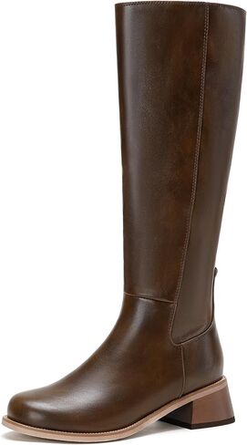 Lanreytaley نساء الركبة أحذية عالية منخفضة الكعب الكعب مستدير الجولة سستة الجانبية تسقط أحذية طويلة in Kuwait