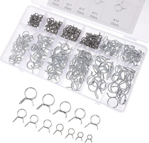 250pcs Double Wire Spring Hose Clamps, Heavy Duty Water and Fuel Tube Clamps, Industrial-grade Hose Spring Clips for Plumbing and Automotive Applications in Kuwait