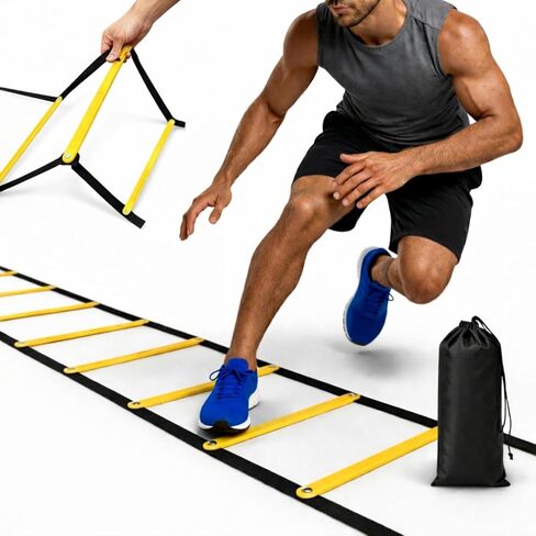 Agility Ladder 20ft 12 Rungs Premium Tangle Free Speed Training Equipment for Football Soccer Basketball Footwork Quickness Exercise Workout Drills for Kids Adults Youth Portable in Saudi Arabia